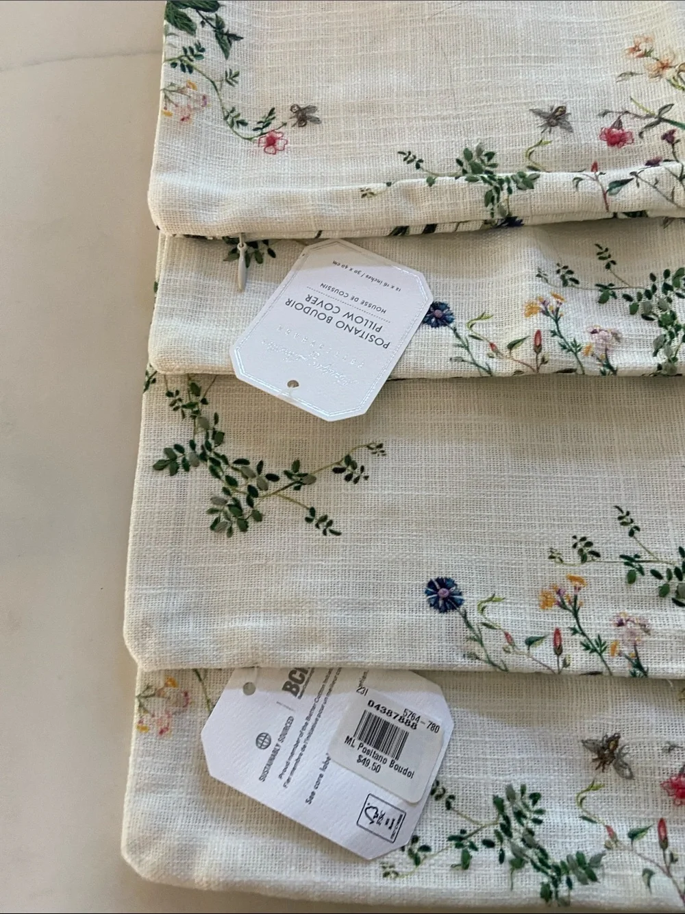 Pottery Barn Cream Floral Embroidered pillow covers - Set of 4